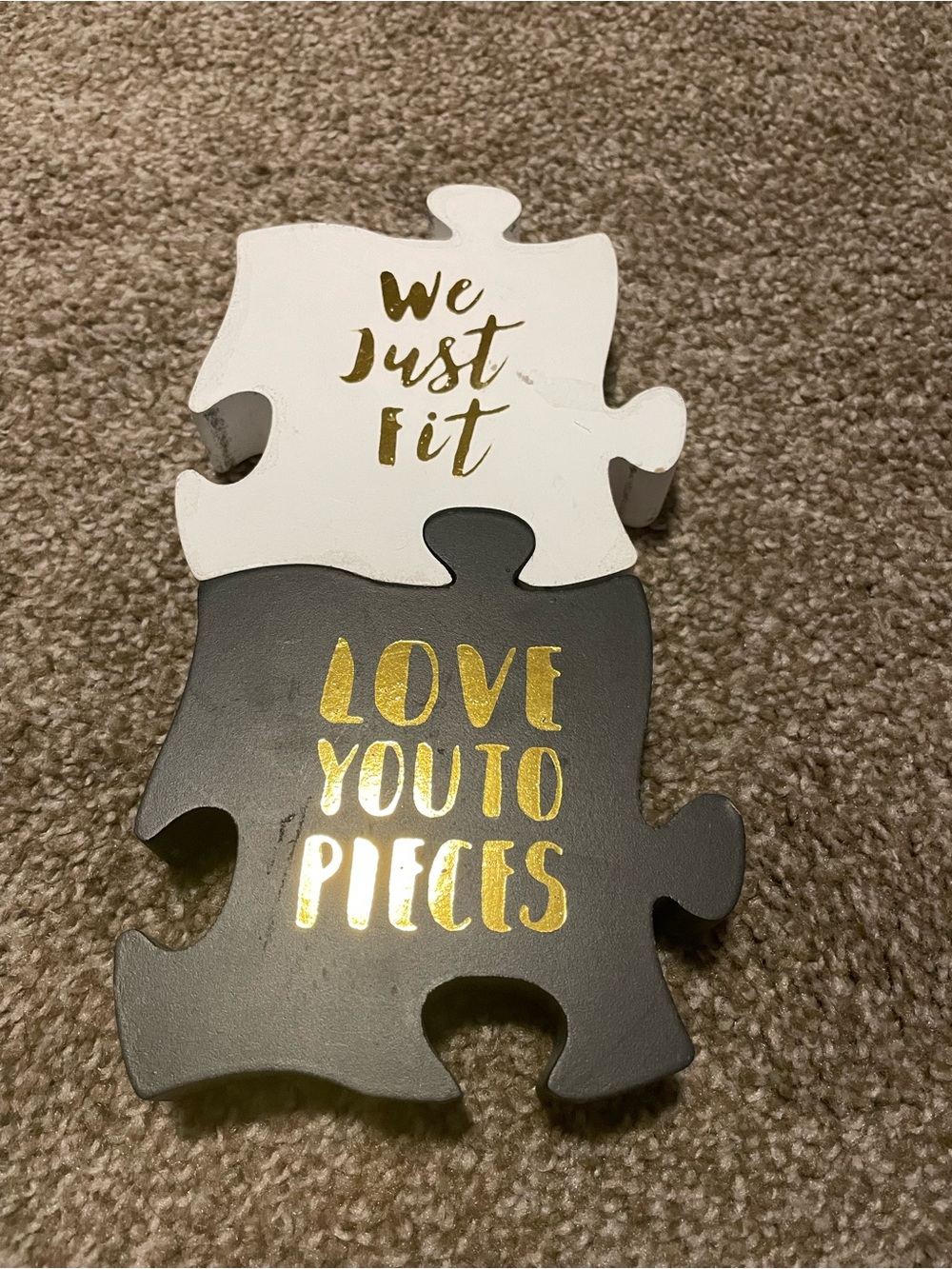 Love You to Pieces Puzzle Piece Decor - White, and Black with gold lettering